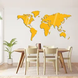 World map - yellow acrylic glass wall decoration