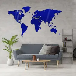 World map - blue acrylic glass wall decoration