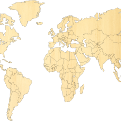 Mappa del mondo - decorazione da parete in legno MDF FRASSINO