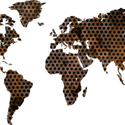 Mappa del mondo - Industrial - Griglia zincata forata - decorazione da parete in legno Mdf