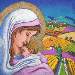 Capezzale Moderno - Madonna con Bambino paesaggio rurale