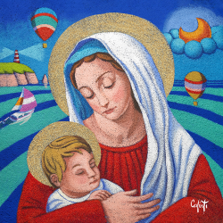 Capezzale Moderno - Madonna con Bambino sfondo mare