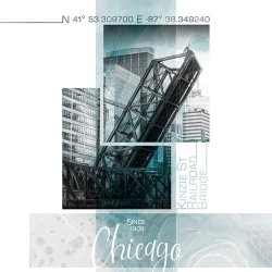 Città - Poster Art Coordinates - Chicago Railroad Bridge  turquoise marble