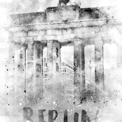 Arte Città - Berlin Brandenburg Gate  Watercolor BW