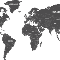 Mappa del mondo - Cartina politica black&gray - decorazione da parete in legno Mdf